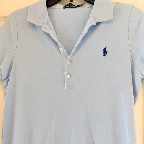 Ralph Lauren Light Blue Polo Dress Size L Navy Horse Preppy Classic Designer - Picture 3 of 7